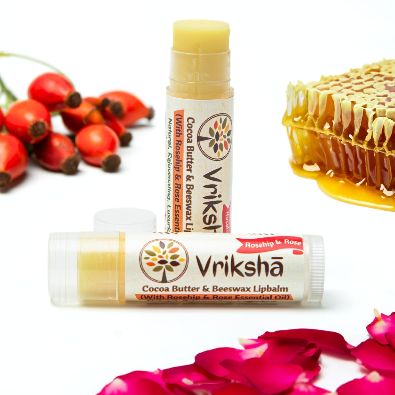 Vrikshā 100% Natural Rosehip & Rose Lip Balm | Cocoa Butter & Beeswax | Handmade | Cold Pressed Rosehip & Castor Oils | Rose Essential Oil | Reduces Hyperpigmentation-image-30