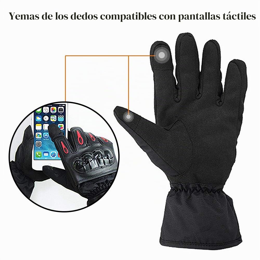 2KP CE Guantes de Moto para Hombre Mujer, Guantes de Moto para Primavera, Guantes Moto Impermeables a Prueba Viento Guantes Térmicos con Pantalla Táctil con Nudillo Duro para Motocross Racing BMX MTB