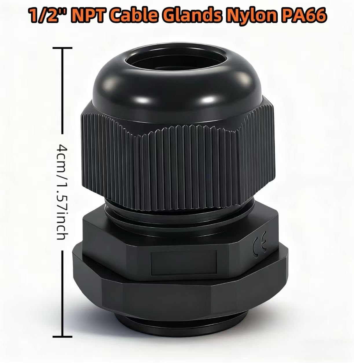 10 Pcs 1/2 NPT Black Nylon PA66 IP68 Waterproof Adjustable Cable Glands with Gaskets & Locknut - Strain Relief Cord Grip Connector, Wire Grommet for Electrical Boxes, Conduits & Fittings (6-12mm)
