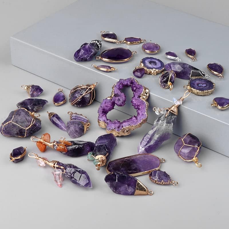 Miniatura 5 de Colgante de piedra púrpura natural amatista rebanada cuarzo cristal encanto irregular para joyería hecha a mano pendiente DIY