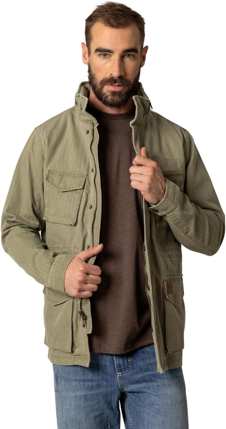 Kimes Ranch Men’s M65 S-Jacket Army Jacket with Herringbone Fabric, Packable Hood & Removable Quilted Vest Liner