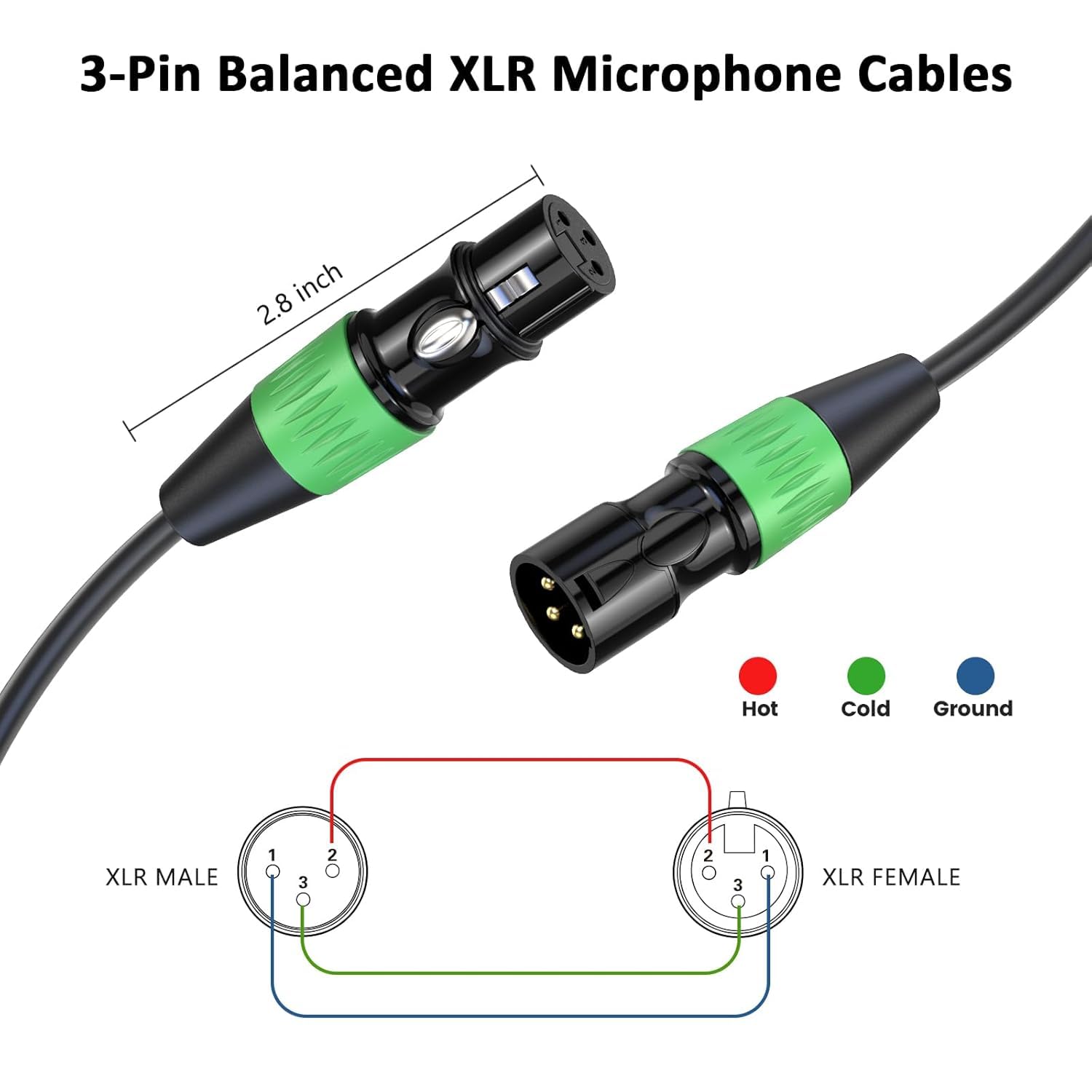 XLR-Kabel, Mikrofonkabel, 7,6 m, XLR-Lautsprecherkabel, Stecker auf Buchse, vergoldet, 3-polig, für Mikrofone, Bühnenbeleuchtung, Lautsprechersysteme und mehr, 4 Packungen