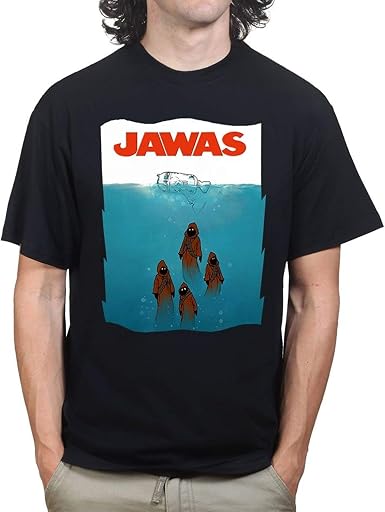 Men Cotton Black T Shirt Jawas Jaws 