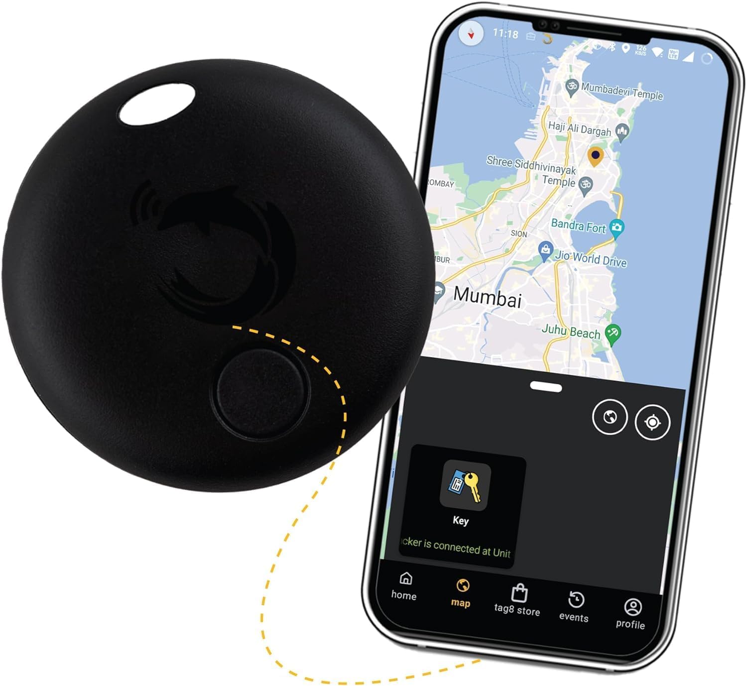tag8 Dolphin Pro multiutility ble Tracker | Key Tracker, Bag GPS Locator, Remote Finder, Toy Tracker|Android & iOS | Separation Alert, Ring to find, Locate on map| Battery Included