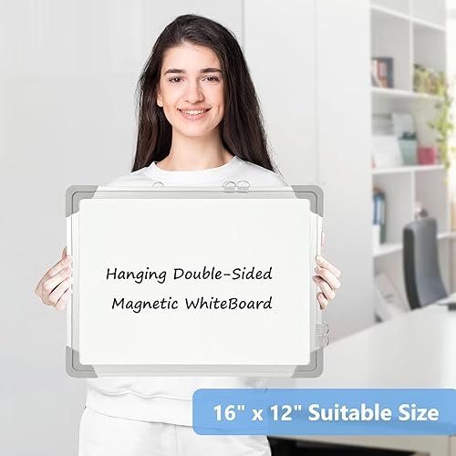 Miniatura 7 de Pizarra blanca de doble cara, pizarra blanca pequeña de 12 x 16 pulgadas para colgar en la pared, pizarra blanca magnética para colgar en seco, para