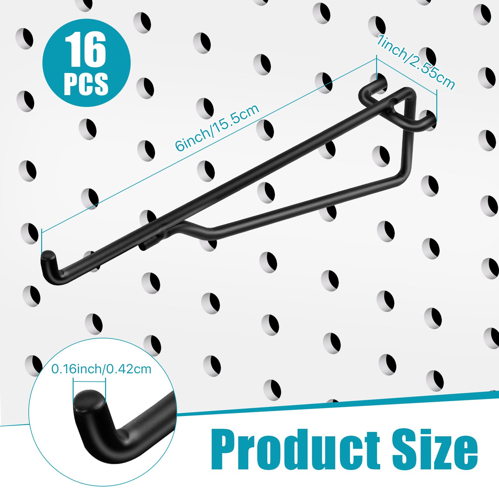 Aemygo 16 Pcs Metal Peg Board Hooks, 6
