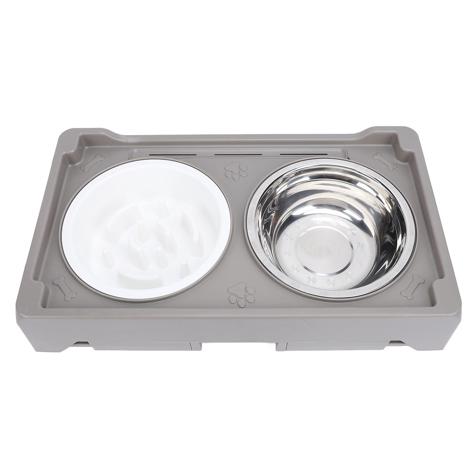 Asixxsix Gamelle Surélevée pour Chien, Hauteur Réglable sur 4 Niveaux, Gamelle Surélevée en Acier Inoxydable avec Pieds Pliables Antidérapants pour Chiens de Petite, Moyenne et Grande Taille (Grey)