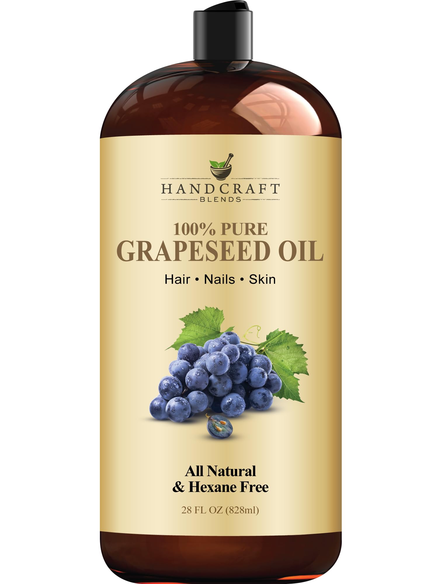 Handcraft Blends Grapeseed Oil - Cold-Pressed 28 Fl Oz - 100% Pure and Natural - Premium Grade Carrier Oil for Skin and Hair - Hair and Body - Massage - Hexane-Free