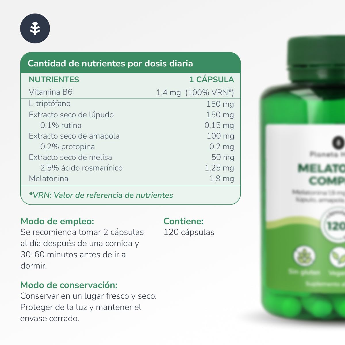 PLANETA HUERTO | PACK 2x Melatonina Complex Natural 60 cápsulas – Melatonina Complemento Alimenticio para Dormir Mejor, Conciliar el Sueño Rápido y Combatir el Insomnio y Jet Lag