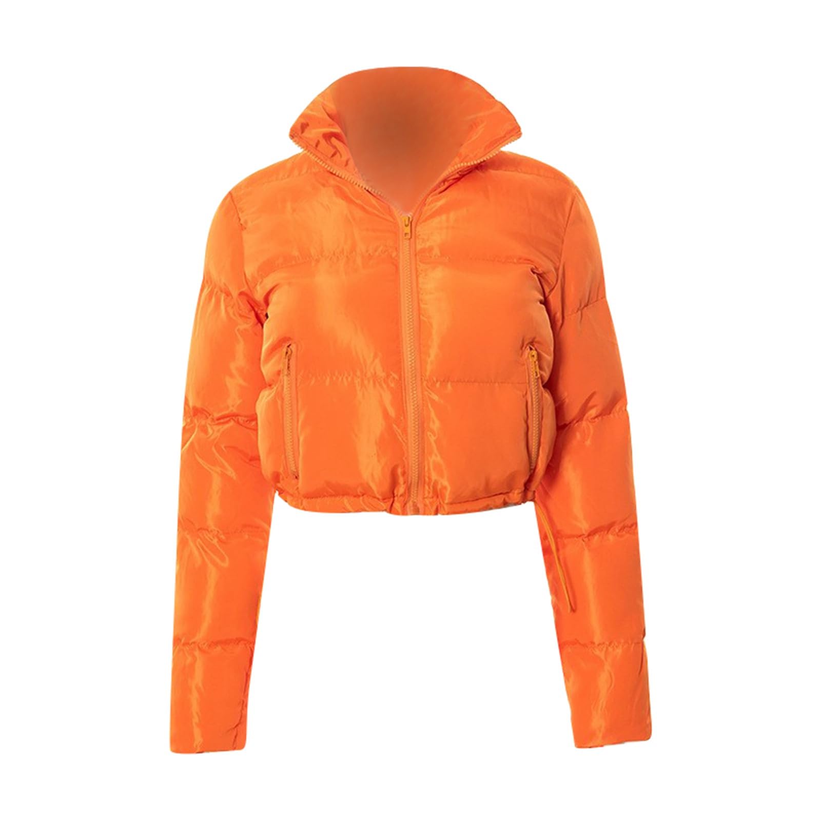 Generisch Veste de transition Femme Hiver Mode Manches Longues Cardigan Col Montant Veste Pain Chaude Veste en Coton Veste de Loisirs (Orange, S)
