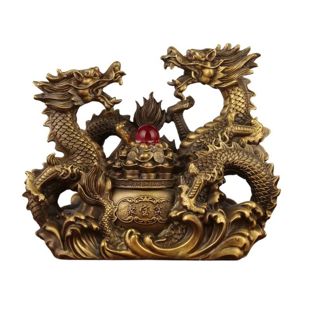 CHICKEN Bronze Living Room Ornaments Home Brass Double Dragon Cornucopia Crafts Living Room Office Decorations Ornaments to Attract Wealth