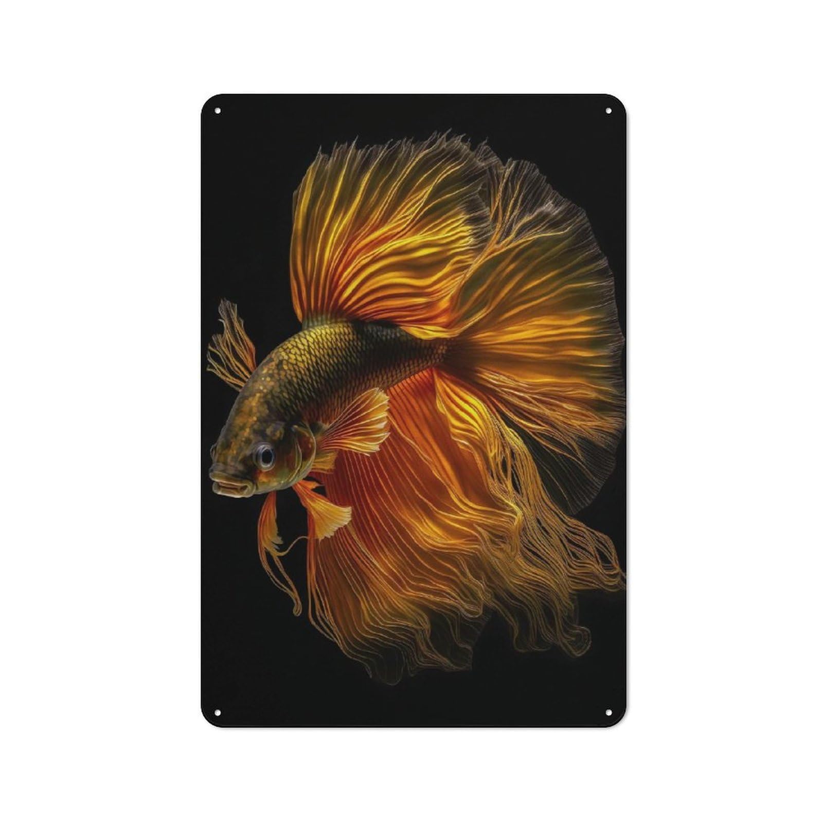 Junmoney Style-24 Tin Wall Plaque 30X20cm With Bettas Gold Fish For Workshop Wall, With Clear Retro Wall Decor Character