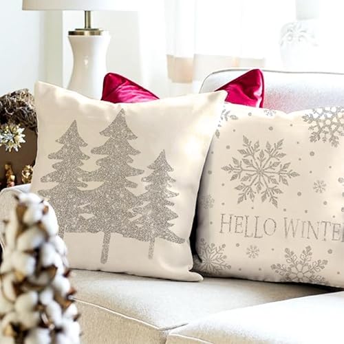 Miniatura 2 de PANDICORN Juego de 4 fundas de almohada de Navidad de 18 x 18 pulgadas, diseño de árbol de Navidad, reno, copo de nieve, invierno, para decoración