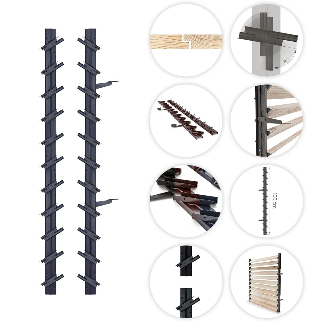 Prestige Ostaszewska ShutterPRO - système de supports en acier galvanisé pour 11 lames orientables | 100 cm | Anthracite | Kit sans lames pour brise-vue de terrasse, pergola et balcon