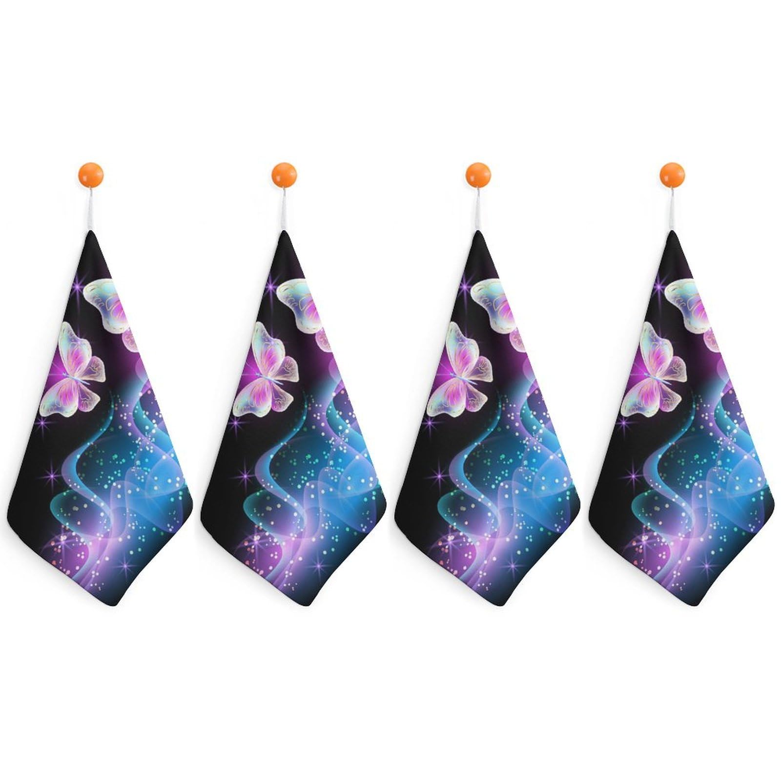 LEDFCVSU 4 Piece Hanging Hand Towels, Glowing Night Pink Butterflies Small Dry Hand Towel for Kitchen Bathroom