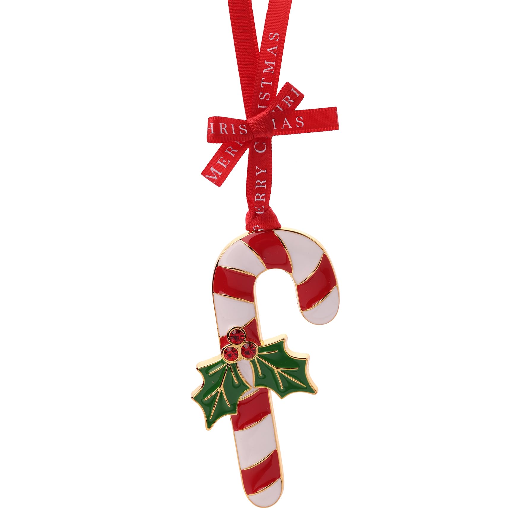 Widdop And Co Multicolor Regal Tidings Collectable Tree Decoration – Candy Cane Christmas Ornament With Holly, Red Ribbon & Gift Box Presentation