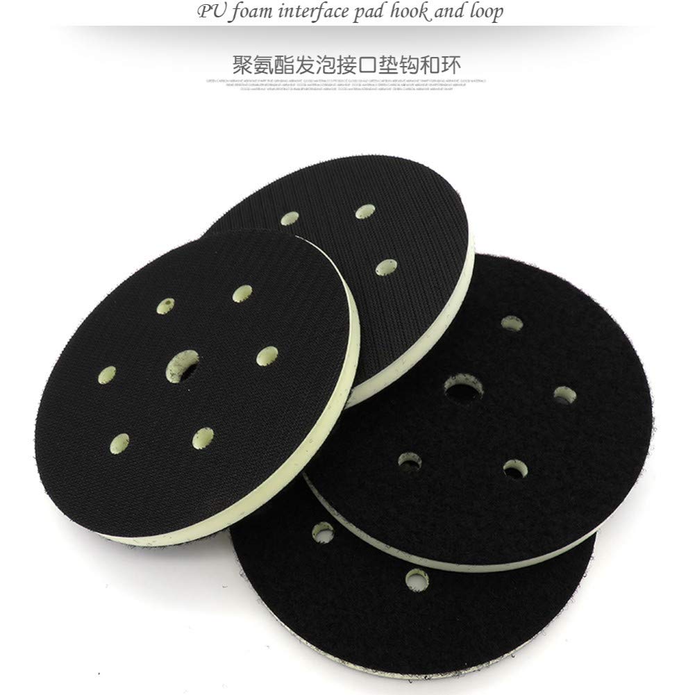 5PCS Almohadilla de interfaz de espuma de PU 6"150MM 7 orificios Densidad media Gancho y bucle Lijadora Almohadilla de respaldo Almohadilla de pulido Herramientas eléctricas Piezas