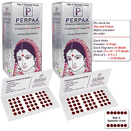 Image of PERPAA Kumkum Dark Maroon Round Bindi Book for Ladies Forehead Pack of 2-15 Flaps Each Box (Stick On) (04, Diameter 8mm)