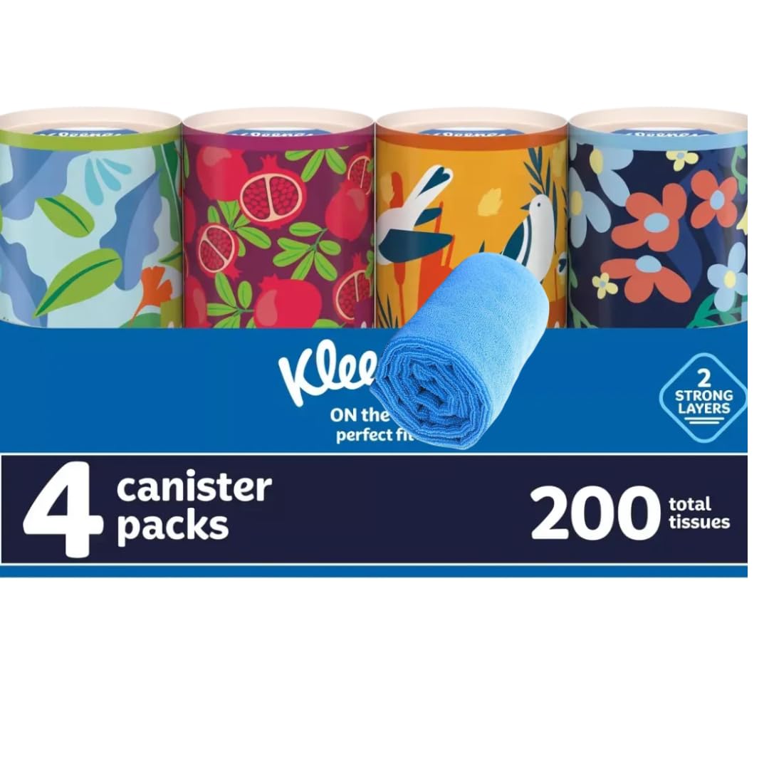 Facial Tissue, 4 Pack, 50 Count Each, with Microfiber Towel (1 Pack)