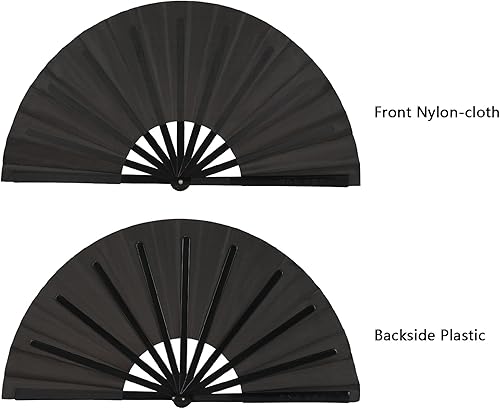 Miniatura 7 de Maitys 2 Pcs Large Folding Hand Rave Fan Large Clap Fans for Line Dancing Nylon Cloth Foldable Hand Rave Fan for Chinese Kung Fu Festival Craft