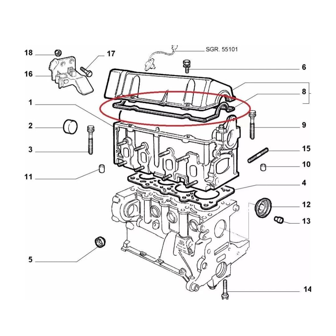 Guarnizione coperchio punterie compatibile con FIAT DOBLO/PANDA (169) / PUNTO (188) 1.2 8V