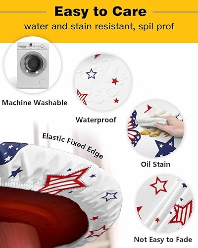 Miniatura 9 de Mantel redondo ajustable de feliz cumpleaños, con diseño de rayas de colores, diseño de lunares, elástico, impermeable, para interiores y