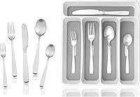 Vista 14 de JASHII Juego de cubiertos con bandeja, juego de cubiertos cuadrados de acero inoxidable de 20 piezas para 4, acabado mate, utensilios de comida
