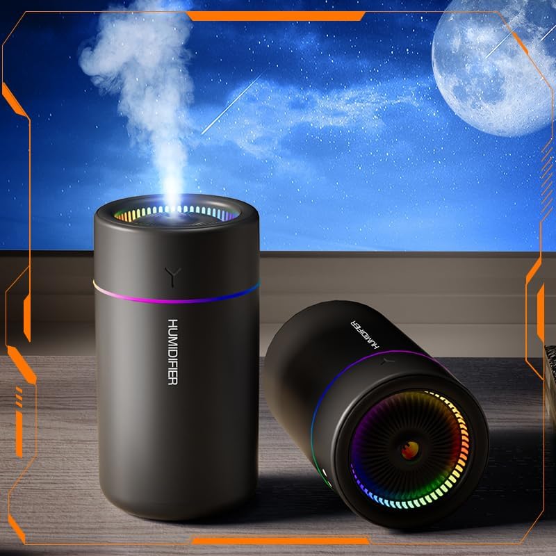 KISSWILL LMH-1 Mini USB Desktop Humidifier emitting mist with colorful light band