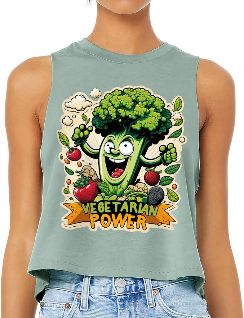 Vegetarian Power Racerback Cropped Tank - Graphic Women's Tank - Art Tank Top