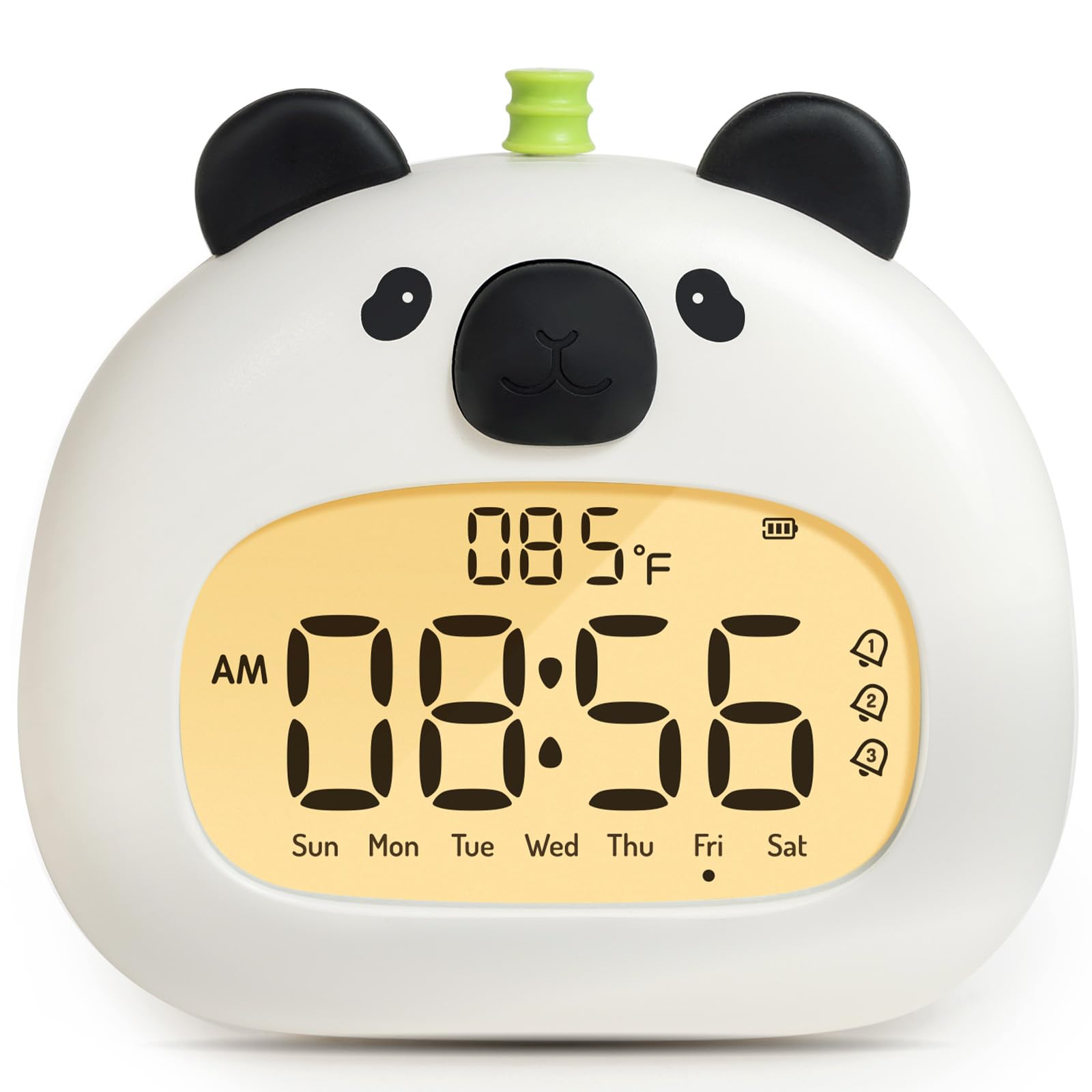 BANDIANCY Panda Alarm Clock for Kids with Night Light, Digital USB Rechargeable Clock, 3 Alarms, Snooze, Temperature Display, Cute Bedside Sleep Trainer & Desk Decor Gift for Boys and Girls