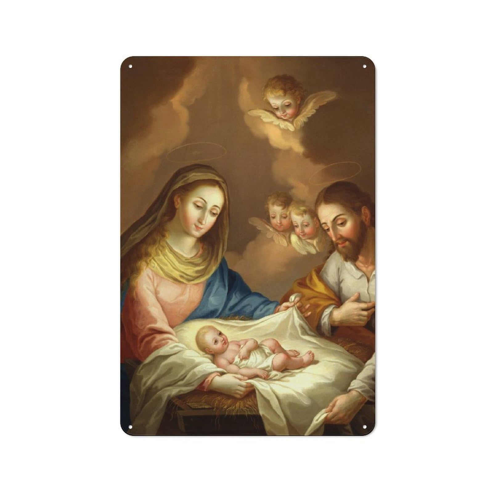 Junmoney Nativity Scene Painting With Angels 30X20cm Rustic Metal Sign With For Guest Room Or Hallway, For Vintage Wall Decor Fans, For Metal Sign Collectors