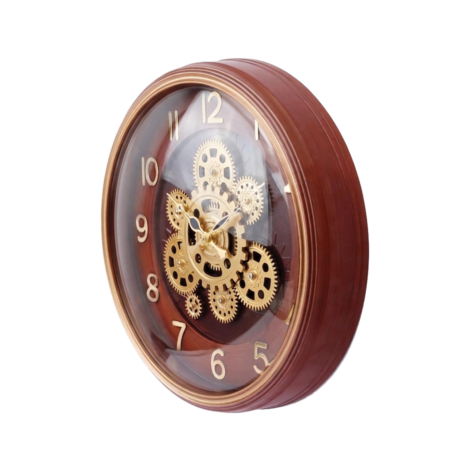 HARDSTONE 16-Inch Moving Gear Wall Clock with Real Rotating Gears, Elegant Wooden Look Finish, Brown, Vintage Decor for Living Room & Office, Battery Operated Large Display 1