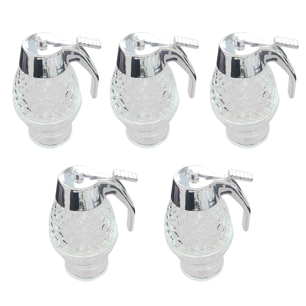 5 x 200 ml Acryl Honigsirup Spender Glas mit Ständer, Küchenspeicherbehälter, Design mit Einzeldruckhebel
