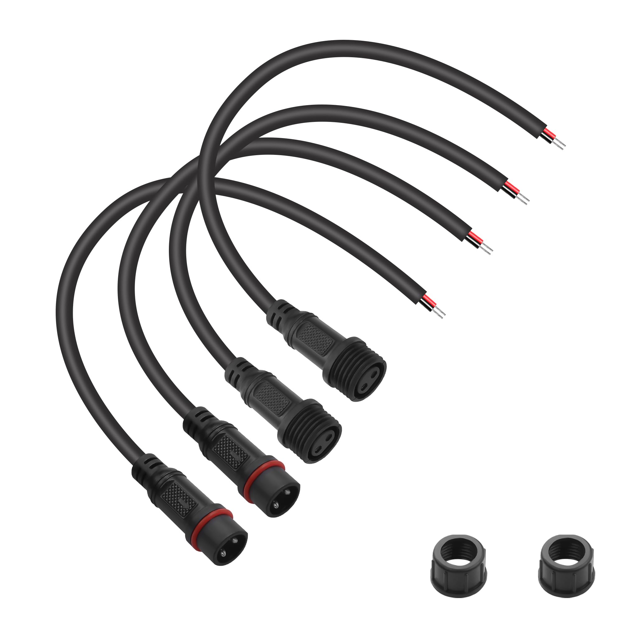 JSADZKJ 2 Pairs Waterproof Connector 2 Wire,18AWG 2 Pin LED Connector Outdoor IP65 Male Female Plug Electrical Connectors for Car,Truck,Boat,Indoor/Outdoor LED Strip Lights 20cm