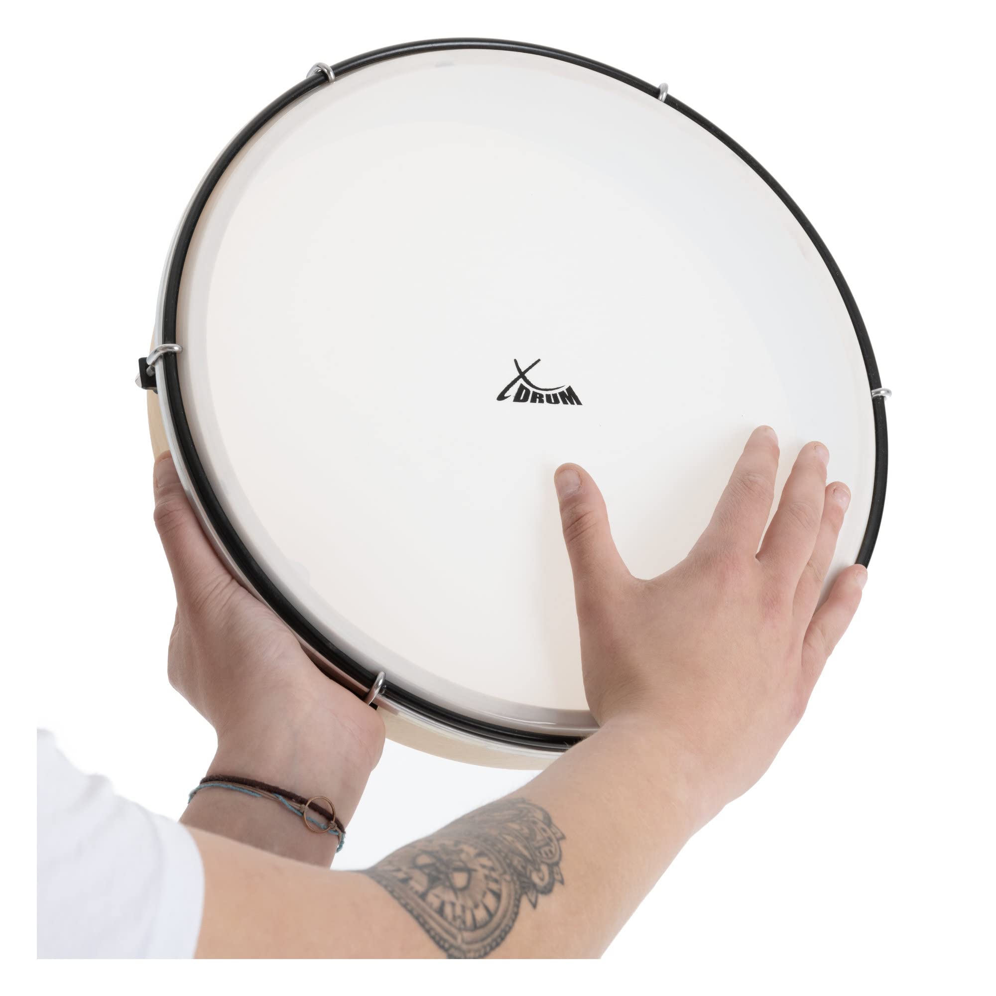 XDrum HTM-12K Pandereta De Mano De 12" Con Piel De Plástico Juego De 3 | Diámetro: 12" (30, 5 cm), Piel de poliéster resistente, Marco de madera de arce, Mango ergonómico, Altura: 6 cm, Uso Versátil