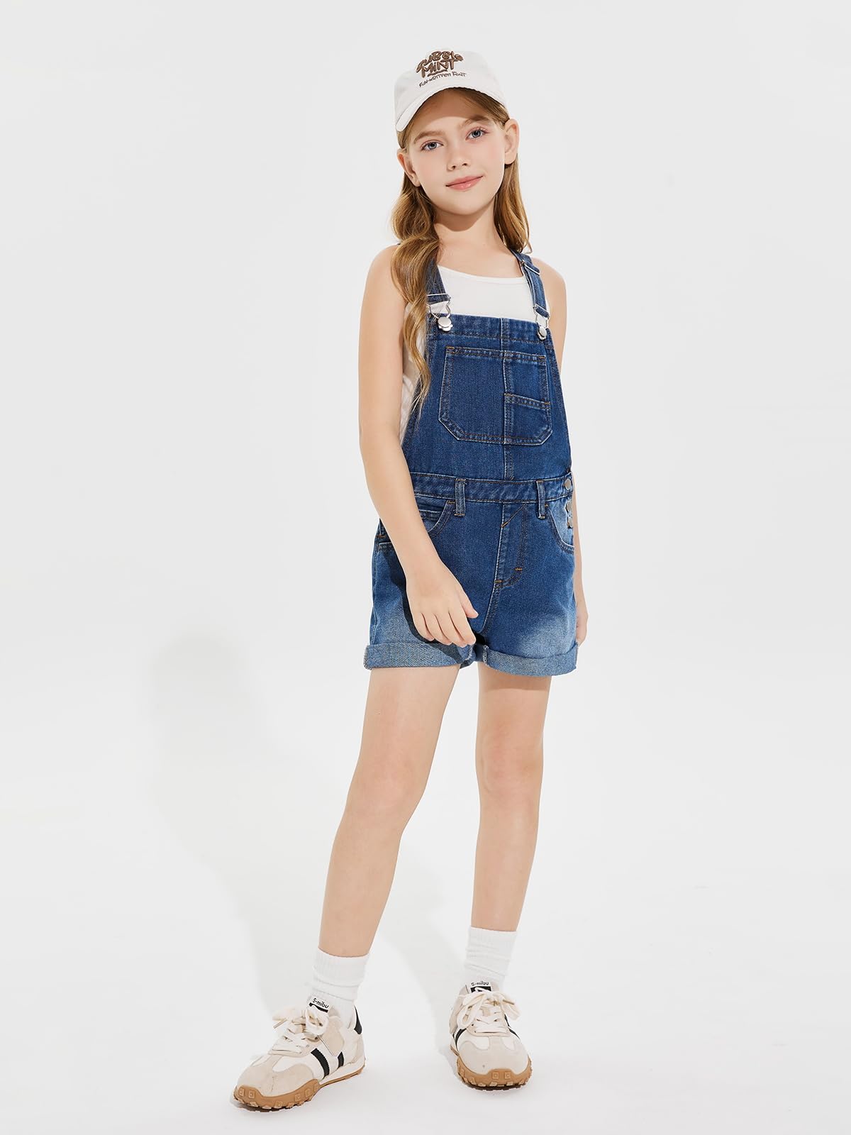 Haloumoning Salopette d'été sans manches en jean pour filles de 5 à 14 ans