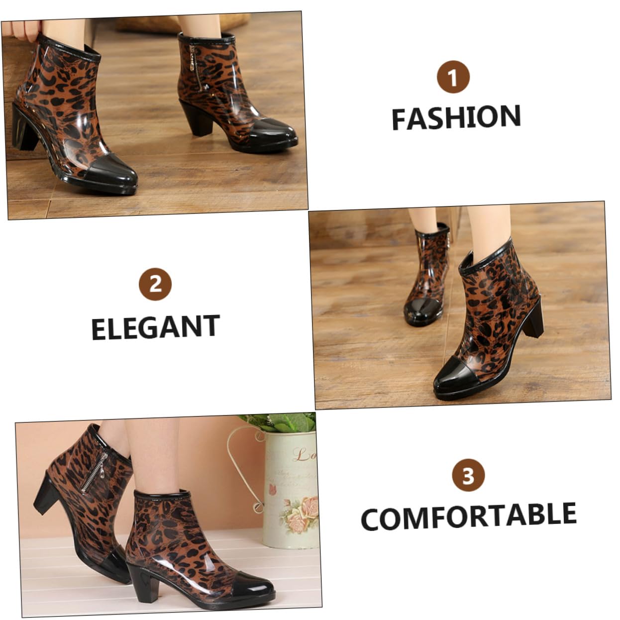 PartyKindom Botas de Lluvia Cortas de Pvc Tacón Alto para Mujer y Cremallera Lateral, Antideslizantes Diseño Elegante y Moda para Uso Diario