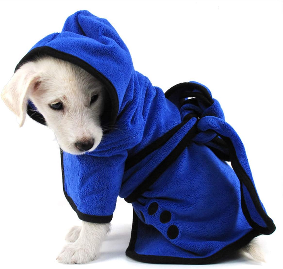 Wallfire Pet Dog Hooded Bathrobe Bath Towel Coat, Super Absorbent Microfiber Pet Bathrobe Fast Drying Towel with Belt for Dogs Puppy Cats M