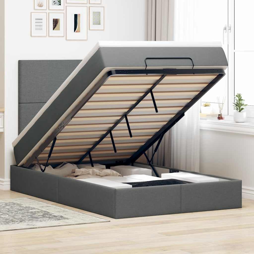 Cama otomana con colchón, 120 x 200 cm, color gris oscuro, núcleo de muelles ensacados, superficie de descanso para dormitorio, habitación juvenil, habitación de invitados