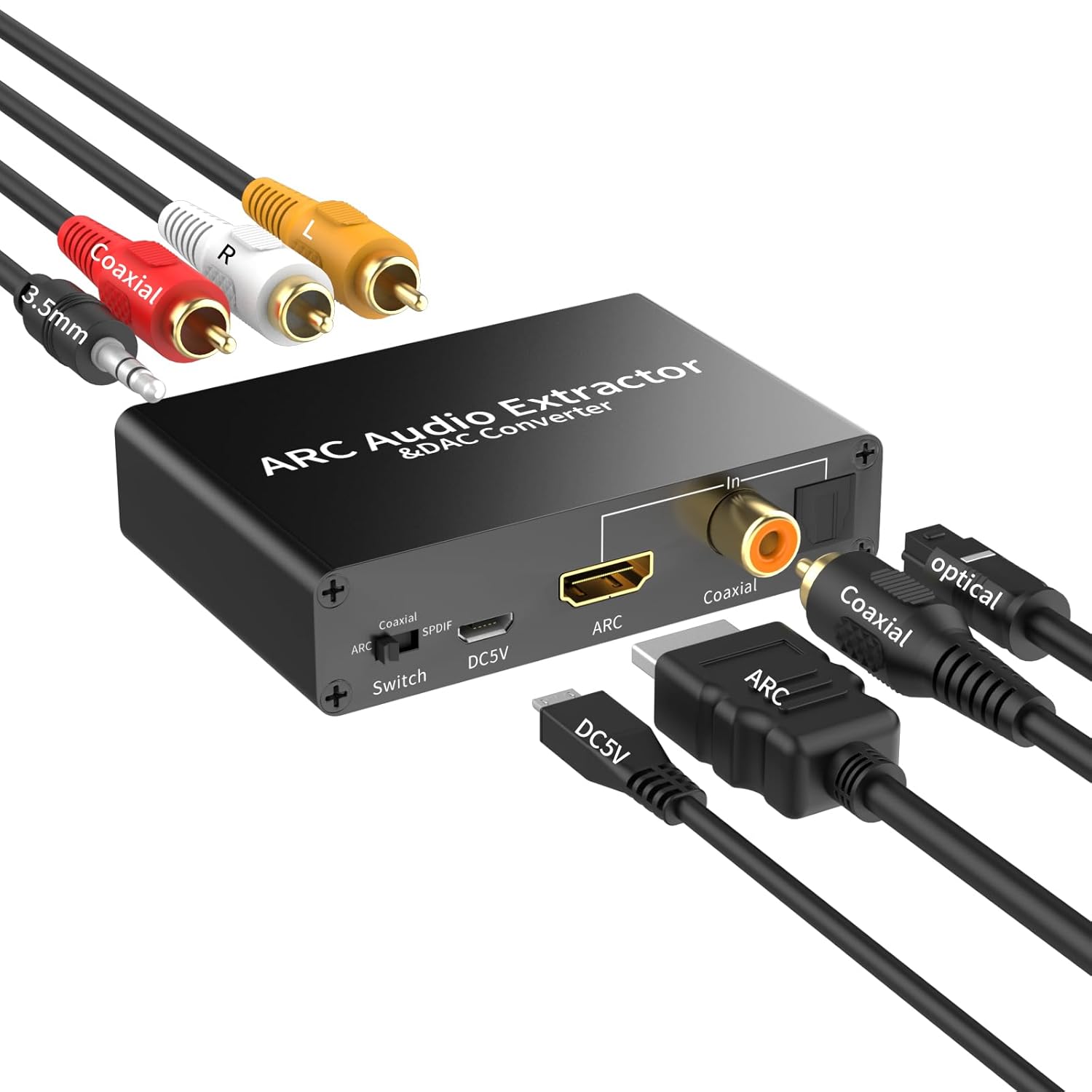 HDMI ARC Audio Extractor, 192KHz DAC Audio Converter, Digital to Analog Converter for PS3 PS4 HDTV DVD Home Cinema Systems, HDMI ARC/Optical/Coaxial Input, SPDIF/Optical/RCA/3.5mm Stereo Output