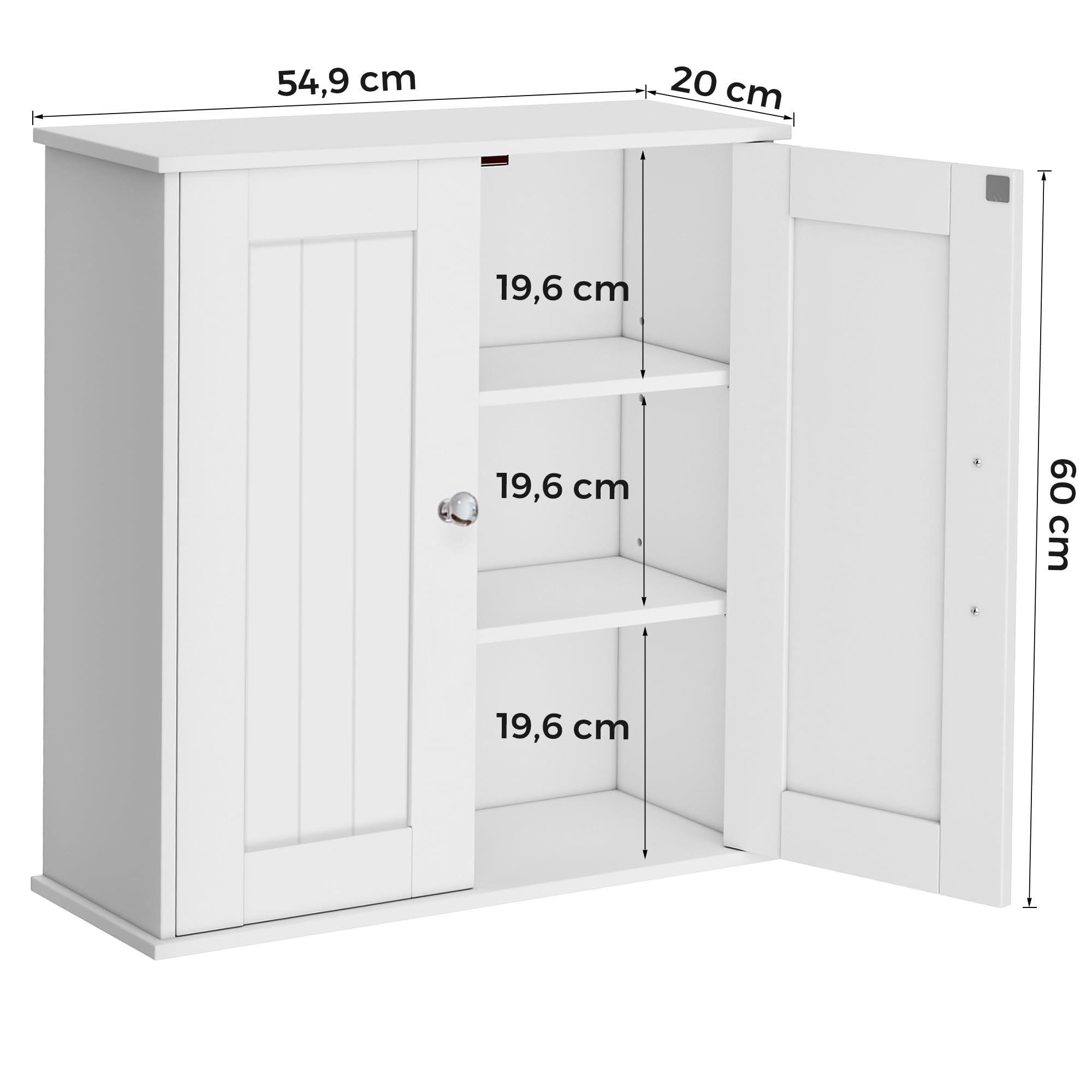Armoire Murale de Salle de Bain à 2 Portes, Blanche | Étagères réglables, rangement au-dessus des toilettes, pour salle de bain, cuisine, entrée et buanderie