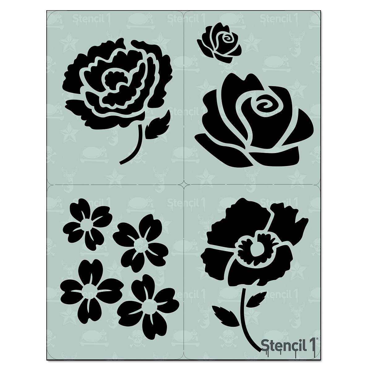 Stencil1 Four Flowers Stencil, Garden Stencils 11 x 8.5 Inches for Painting, Wall Art, DIY at Home and Used for Decor, On Fabric, Glass, T-Shirt, Paper, Floor and Wood - Reusable (B097S1XFQM) Amazon Price History, Amazon Price Tracker