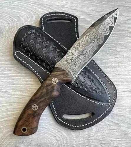 Real Damascus Hunting Knife & Rose Wood Handle - 150 Layers - Blacksmith Made - Camping Knives - Damascus Steel Knives - Survival Knife