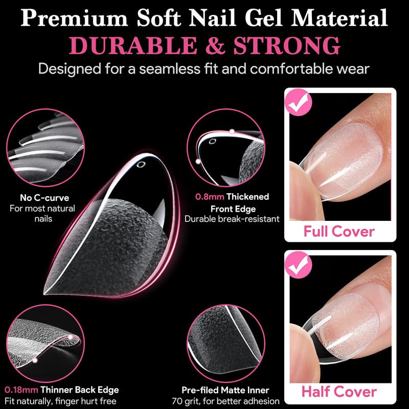 Image of Short Round Nail Tips, 15 Sizes 510 PCS Clear Gel Tips