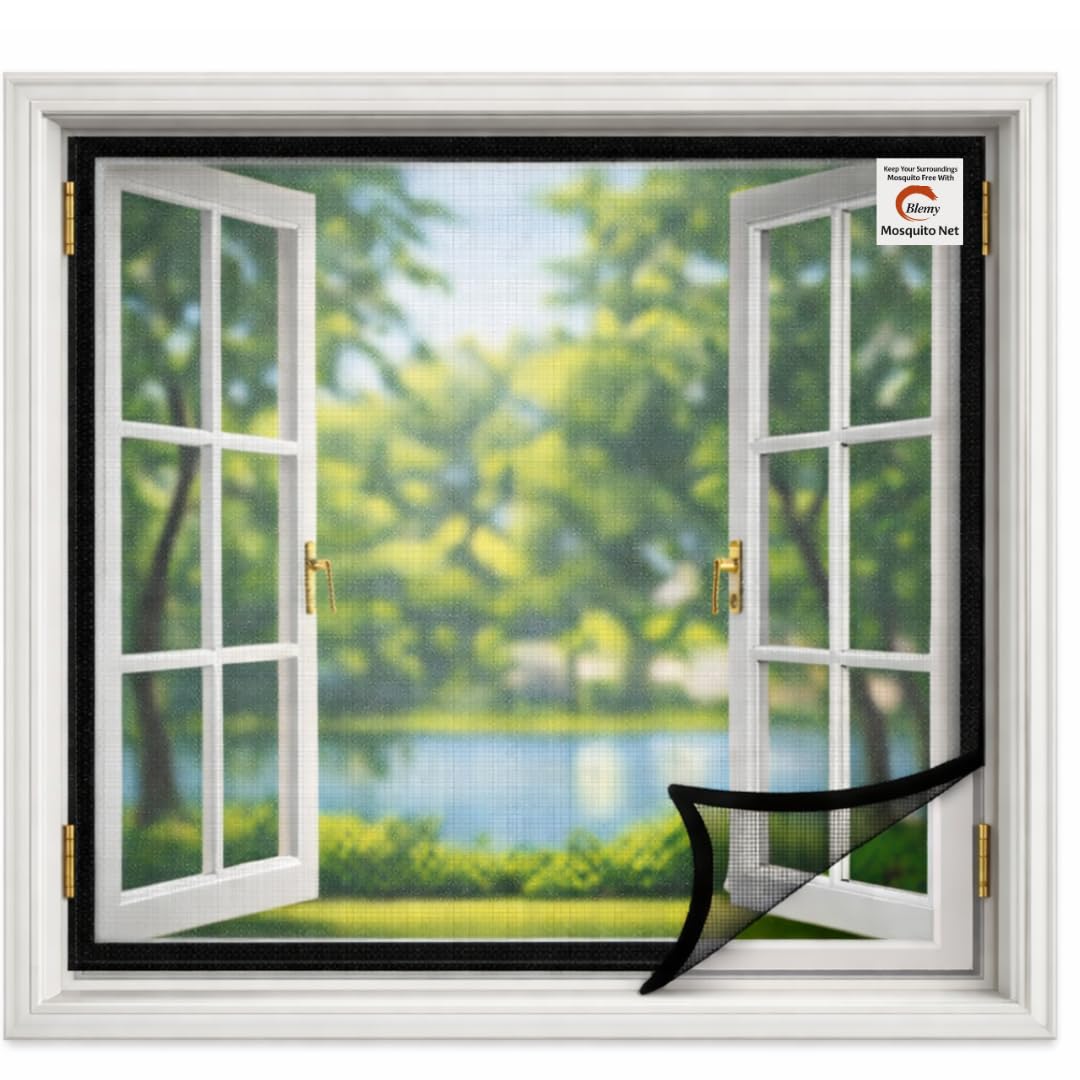 BLEMY Window Mosquito Net for Home with VelcroSize (3X4 FEET, 36X48 INCH, 90X120 CM) Black Color No Drill Easy Installation | Fine Mesh Polyester | Reusable|-image-21