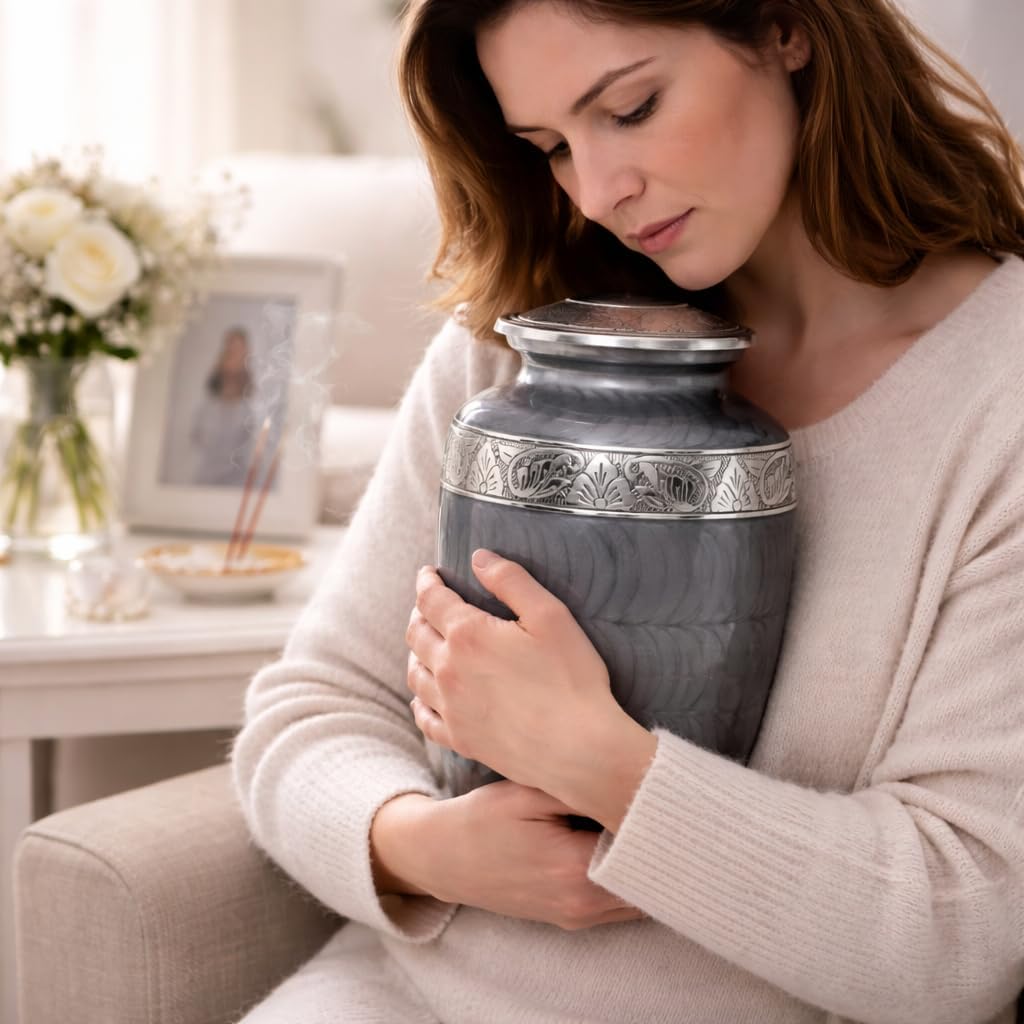 Urn Human Ashes Adult Male/Female,Creamation Urn for Human Ashes Adult Man/Women,200+ Cubic inch Capacity,Decorative Burial Urn, Funeral Cremation Urns_ Elegant Texture 10x6 Platinum Gray Silver