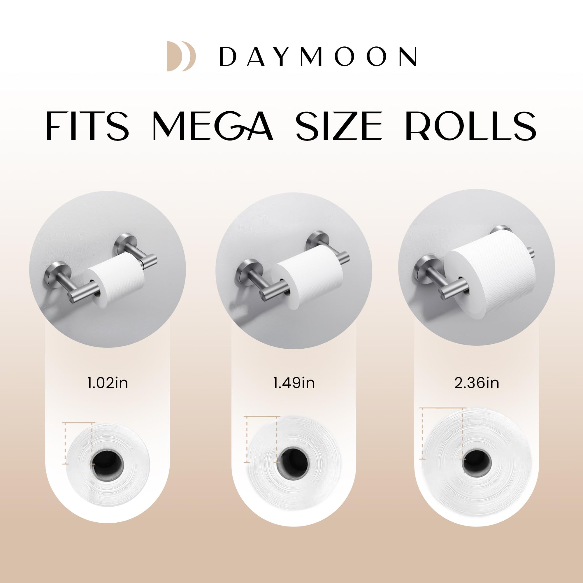 Day Moon™ Brushed Nickel Toilet Paper Holder - Wall Mount Modern Roll Holder for Bathroom - Image 6