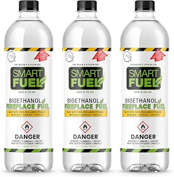 Smart Fuel Bioethanol Fuel for Fireplaces and Stoves - 1 Liter Pack of 3