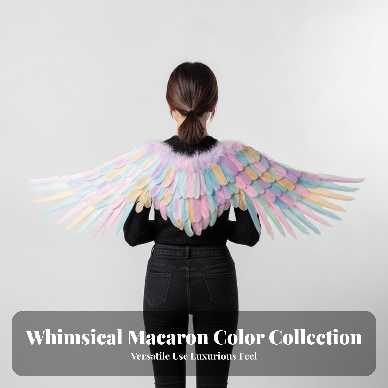 Gralara Bequem Flügel mit elastischen Trägern | Realistisch, Cosplay-Flügel mit elastischen Trägern, flauschig, Kostümflügel, für Theater, Cosplayer, Macaron, 115x36cm