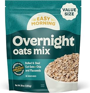 Easy Morning Overnight Oatmeal Mix, Organic Ingredients, Naturally Gluten-Free, No Sugar Added, Soak and Go Breakfast with Chia, Flax, and Rolled Oats, 38 Oz (25 servings)